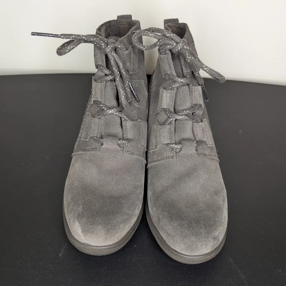 Sorel Women's Evie‎ Lace Up Suede Wedge Ankle Boot Gray Size 6.5